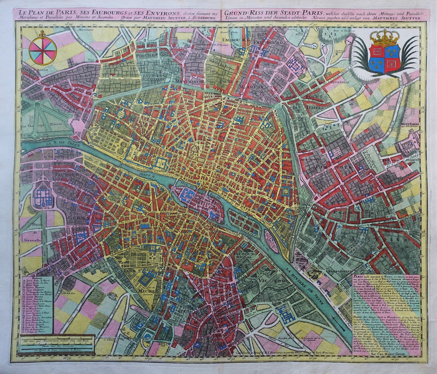 Frankrijk Parijs stadsplattegrond France Paris - M Seutter - ca 1735