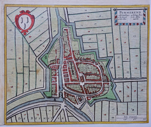 Purmerend Stadsplattegrond in vogelvluchtperspectief - J Janssonius - 1657