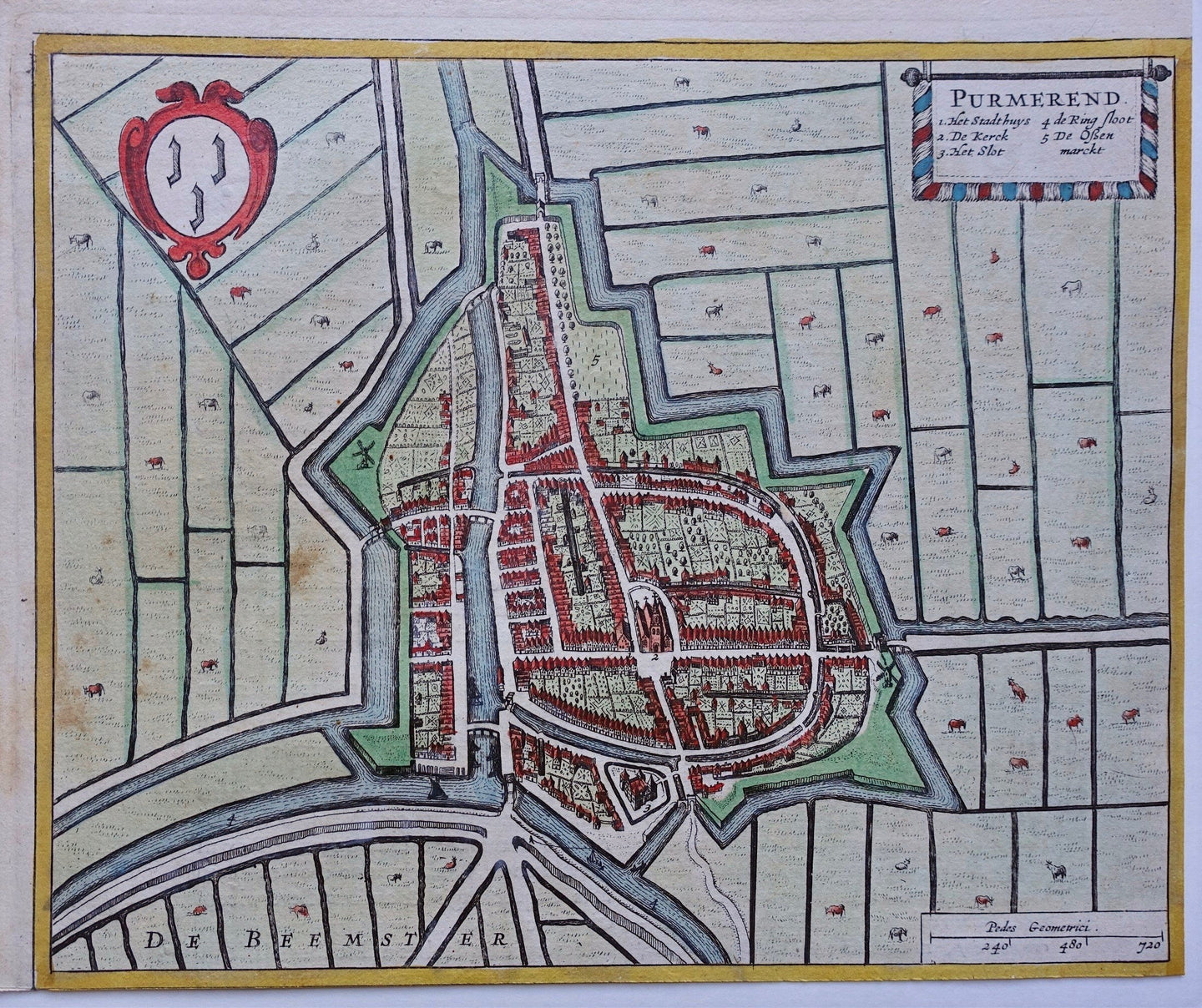 Purmerend Stadsplattegrond in vogelvluchtperspectief - J Janssonius - 1657