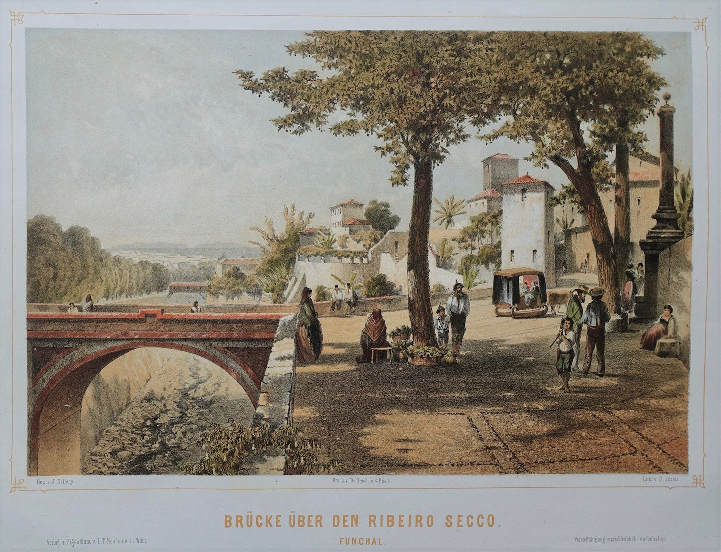 Madeira (Portugal) Funchal Aanzicht met brug - J Selleny / G Seelos / L.T. Neumann - 1861