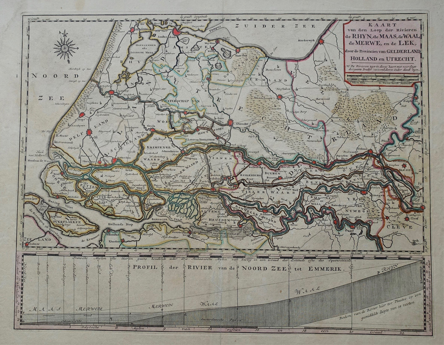 Zuid-Holland, met Gelders, Brabants en Utrechts rivierengebied - C Velsen / I Tirion - 1753