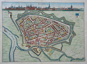 Roermond Stadsplattegrond in vogelvluchtperspectief Aanzicht - N Geelkercken / J van Biesen - 1654