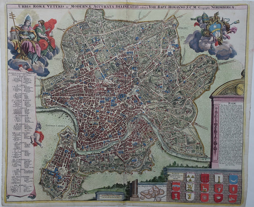 Italië Rome  Stadsplattegrond in vogelvluchtperspectief - JB Homann - 1716