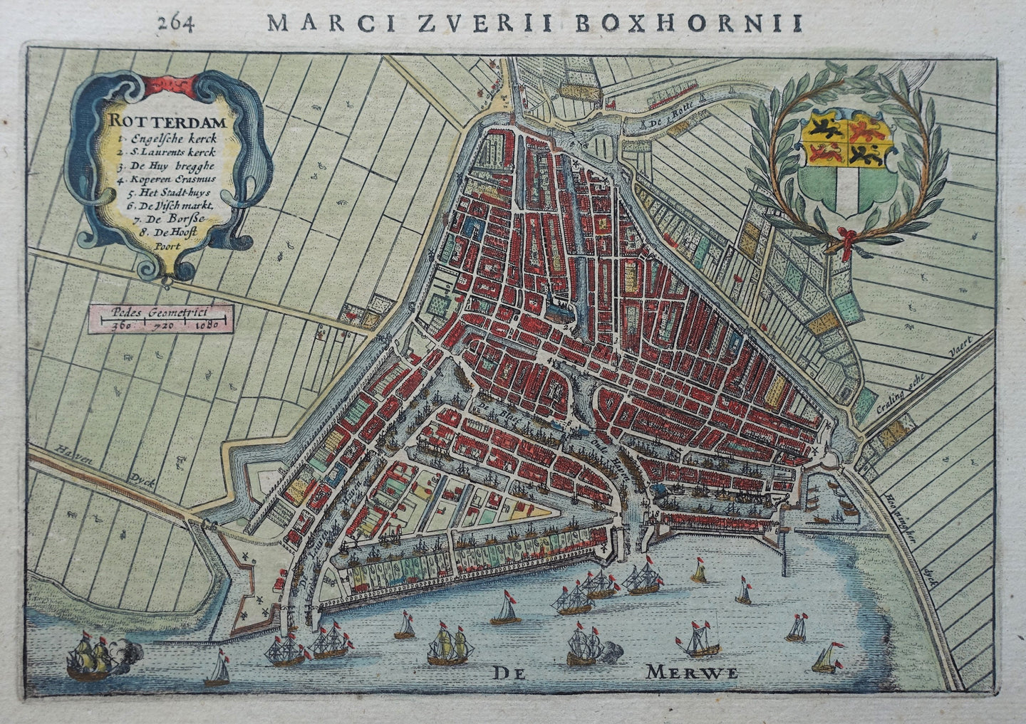 Rotterdam Stadsplattegrond in vogelvluchtperspectief - M Boxhorn - 1634
