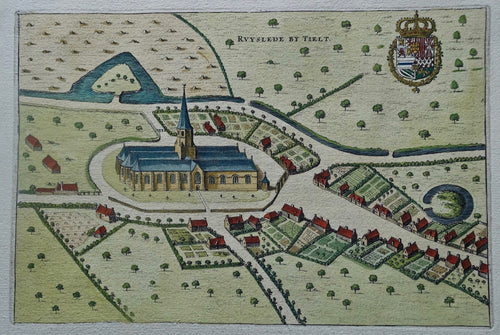 België Ruiselede Belgium Aanzicht in vogelvluchtperspectief - J Blaeu - 1649