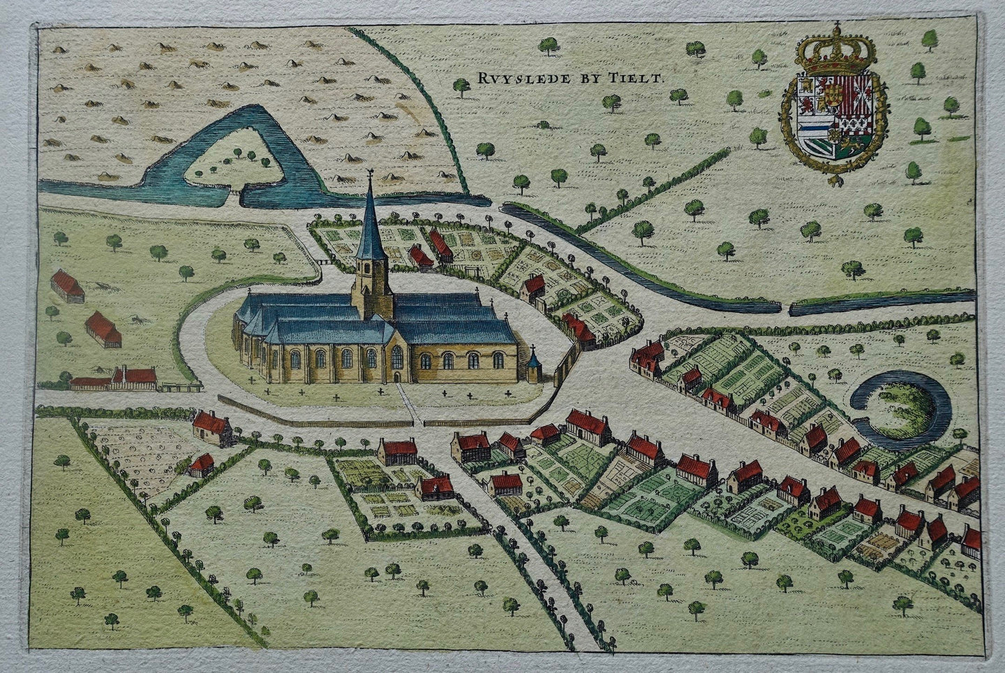 België Ruiselede Belgium Aanzicht in vogelvluchtperspectief - J Blaeu - 1649