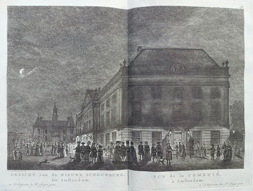 Amsterdam Leidseplein Het uitgaan van de Nieuwe Schouwburg bij avond - P Fouquet - 1783