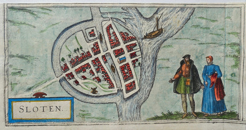 Sloten Stadsplattegrond in vogelvluchtperspectief - G Braun & F Hogenberg - 1588