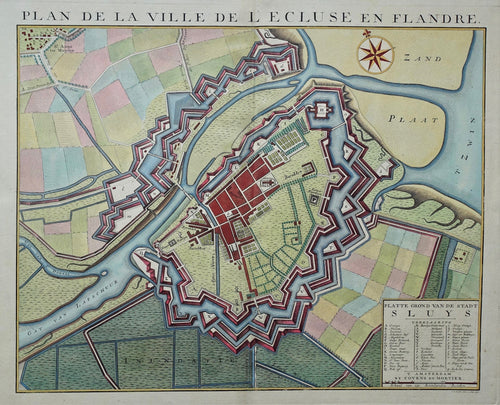 Sluis - Stadsplattegrond - Johannes Covens en Cornelis Mortier - 1748