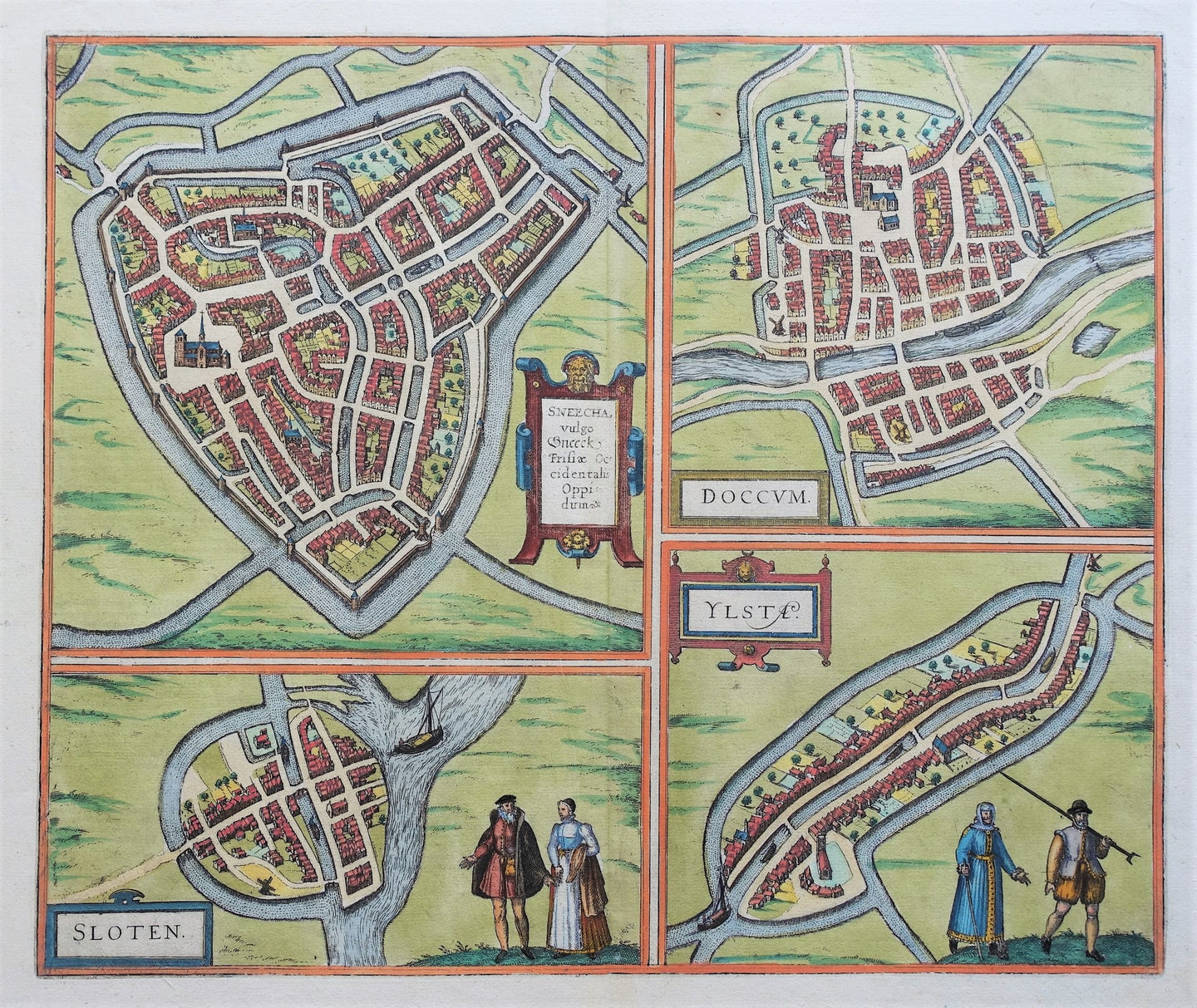 Sneek Dokkum Sloten IJlst Stadsplattegronden - G Braun & F Hogenberg - 1588