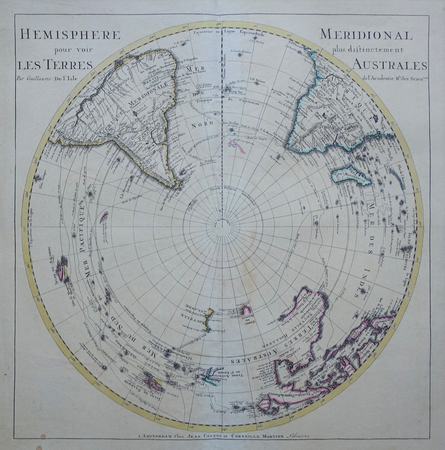 Wereld Zuidelijk Halfrond - G de l'Isle / J Covens & C Mortier - circa 1730