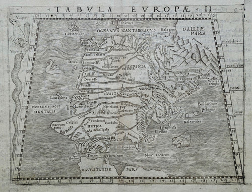 Spanje Spain Ptolemy map - Giacomo Gastaldi / Claudius Ptolemaeüs - 1548