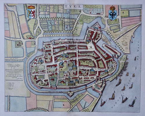 Tiel Stadsplattegrond in vogelvluchtperspectief - J Blaeu - 1649