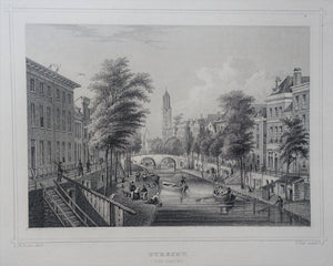 Utrecht Oude Gracht met Domtoren - JL Terwen / GB van Goor - 1858