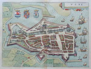 Veere Stadsplattegrond in vogelvluchtperspectief - WJ Blaeu / L Guicciardini - 1612