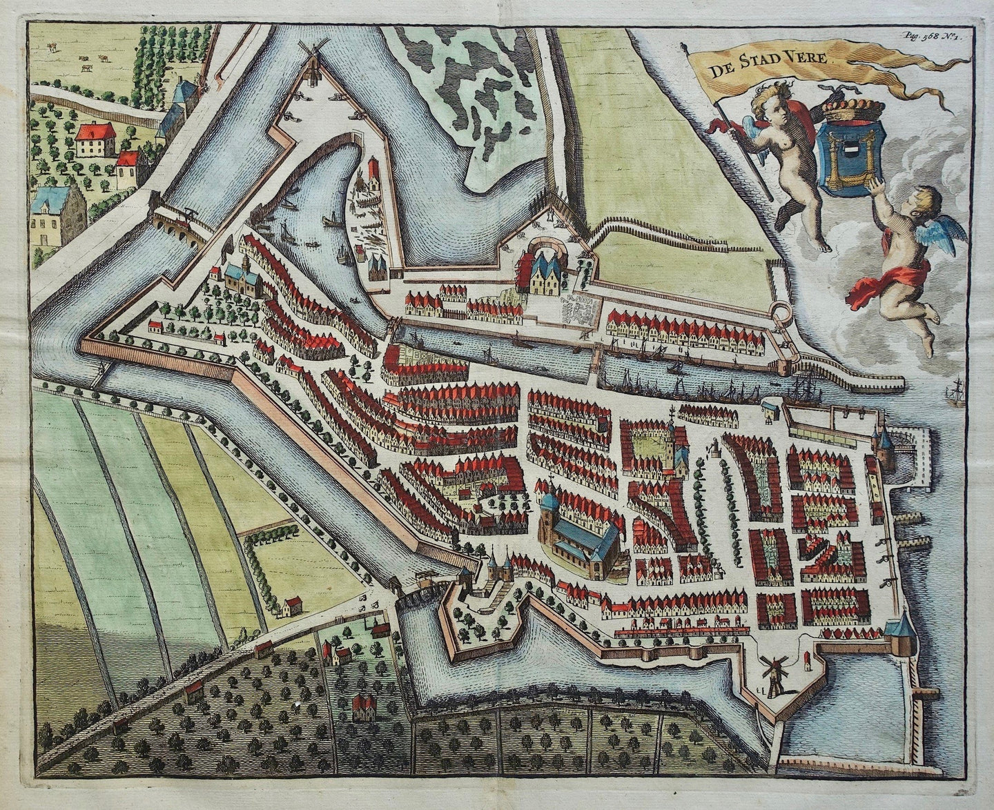 Veere Stadsplattegrond in vogelvluchtperspectief - M Smallegange - 1696