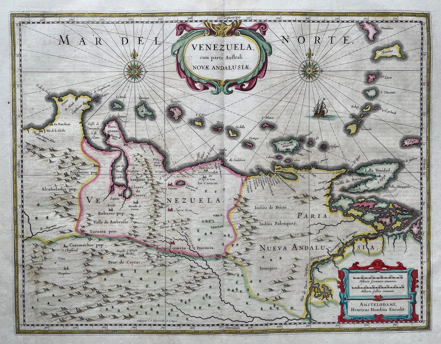 Venezuela Caribbean - H Hondius - circa 1640