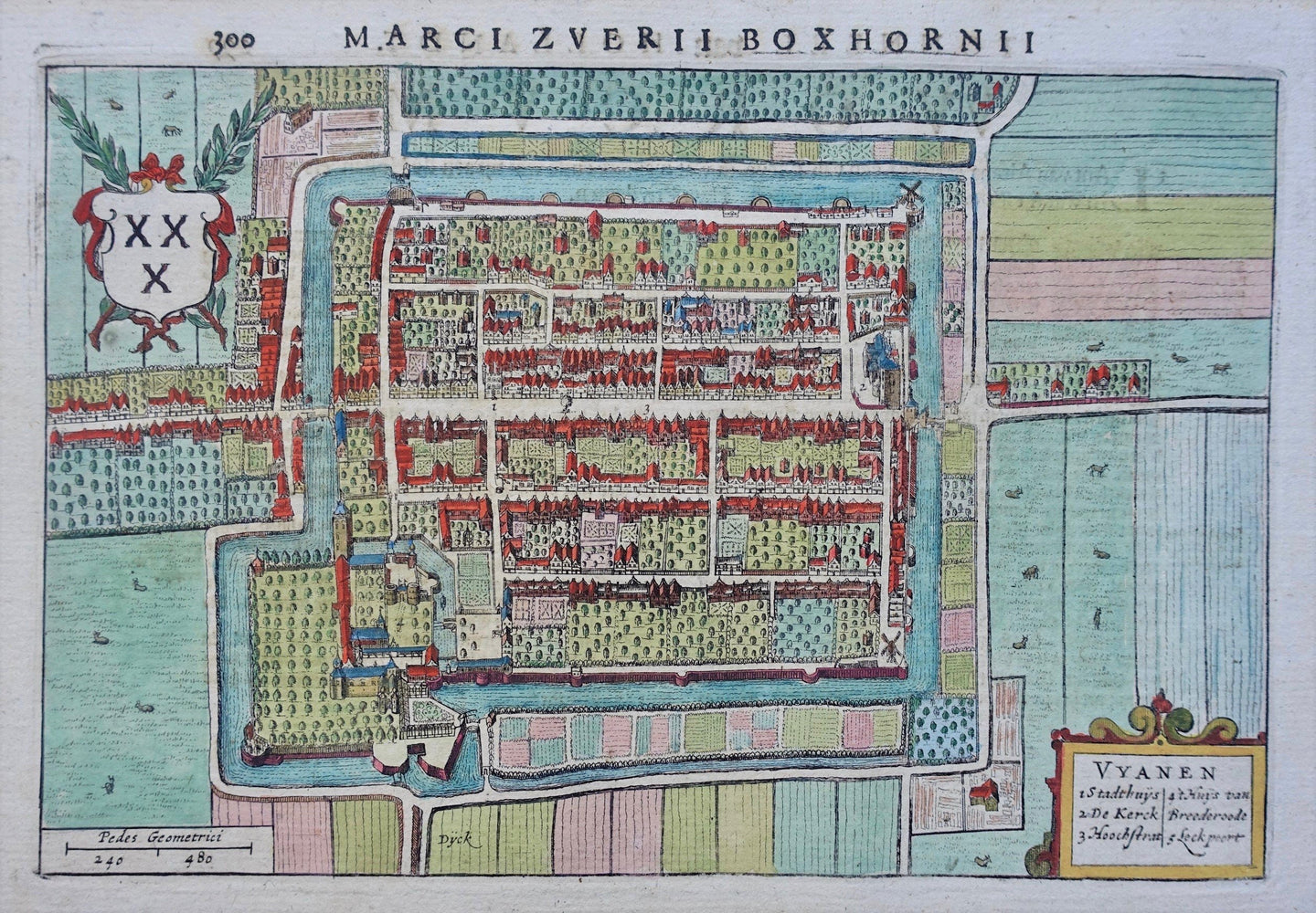 Vianen Stadsplattegrond in vogelvluchtperspectief - M Boxhorn - 1634