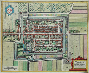 Vianen - Stadsplattegrond in vogelvluchtperspectief - J Janssonius - 1657
