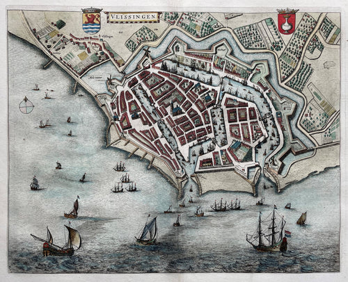 Vlissingen Stadsplattegrond in vogelvluchtperspectief - J Blaeu - 1649