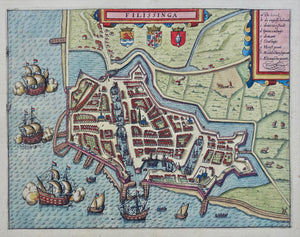Vlissingen Stadsplattegrond in vogelvluchtperspectief - WJ Blaeu / L Guicciardini - 1612