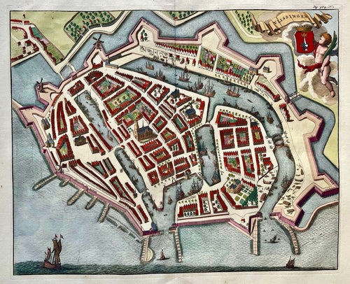 Vlissingen Stadsplattegrond in vogelvluchtperspectief - M Smallegange - 1696