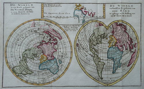 Wereld Hartvormige wereldkaart en Poolprojectie World Heart-Shaped Map - J Keizer / J de Lat - 1747