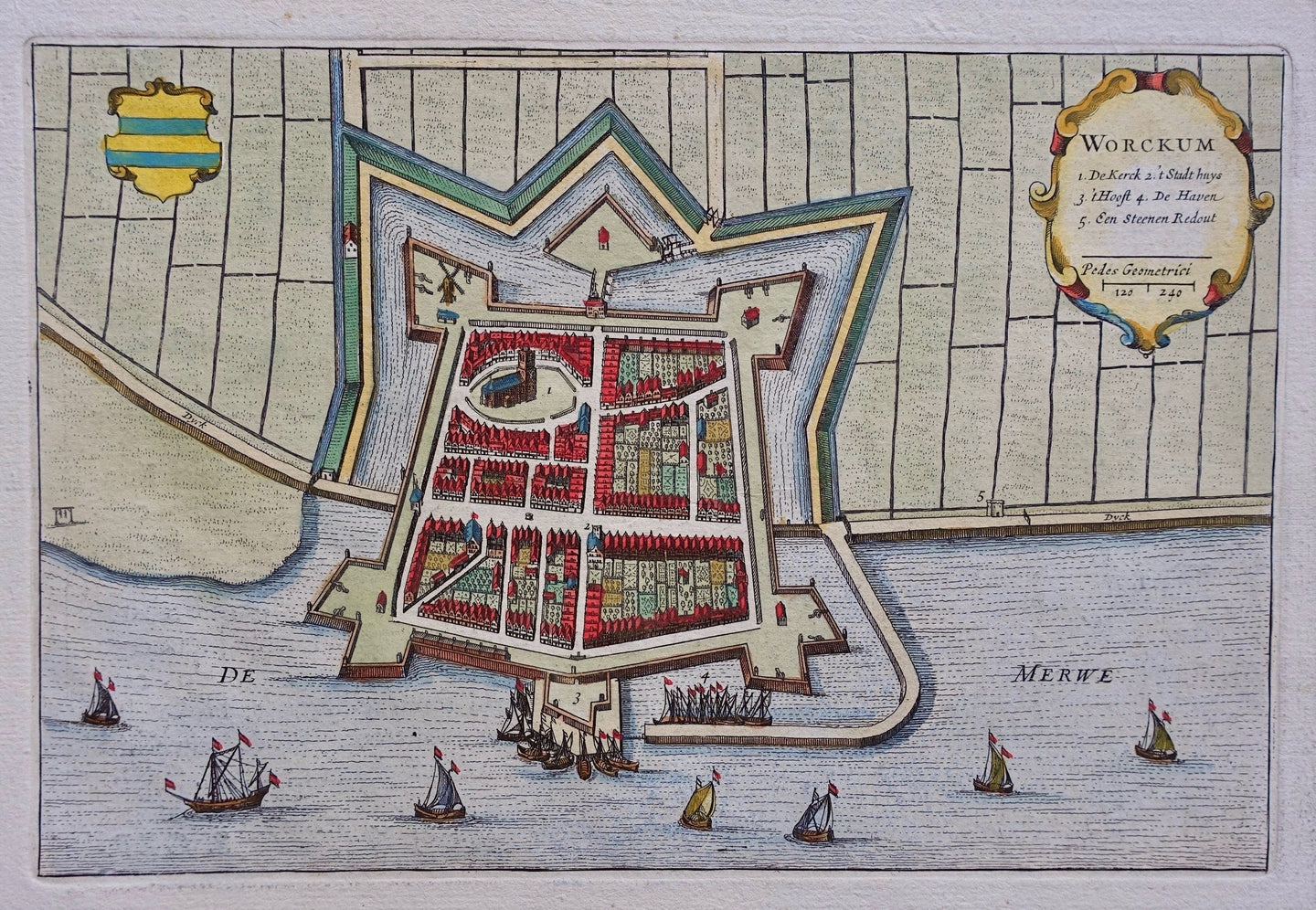 Woudrichem Stadsplattegrond in vogelvluchtperspectief - J Blaeu - 1649