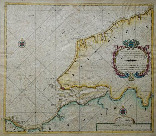 Frankrijk Le Havre zeekaart France sea chart Le Havre region - G van Keulen - ca 1714