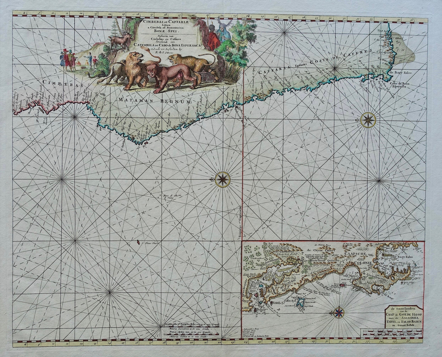 Zuid-Afrika Zeekaart Kaap de Goede Hoop Chart South Africa - Reinier & Josua Ottens - circa 1730