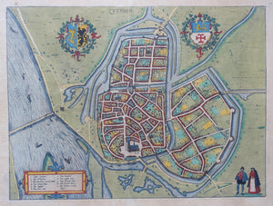 Zutphen Stadsplattegrond in vogelvluchtperspectief - Braun & Hogenberg - 1588