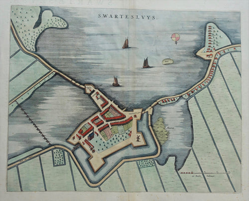 Zwartsluis Stadsplattegrond in vogelvluchtperspectief - Joan Blaeu - 1649